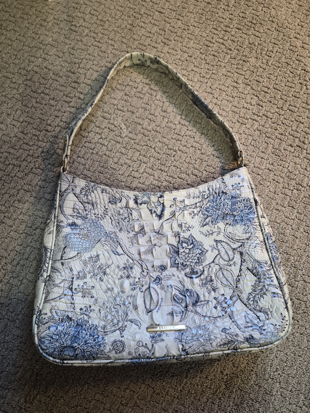 Brahmin Cream Shoulder Bag with Blue Floral Motif